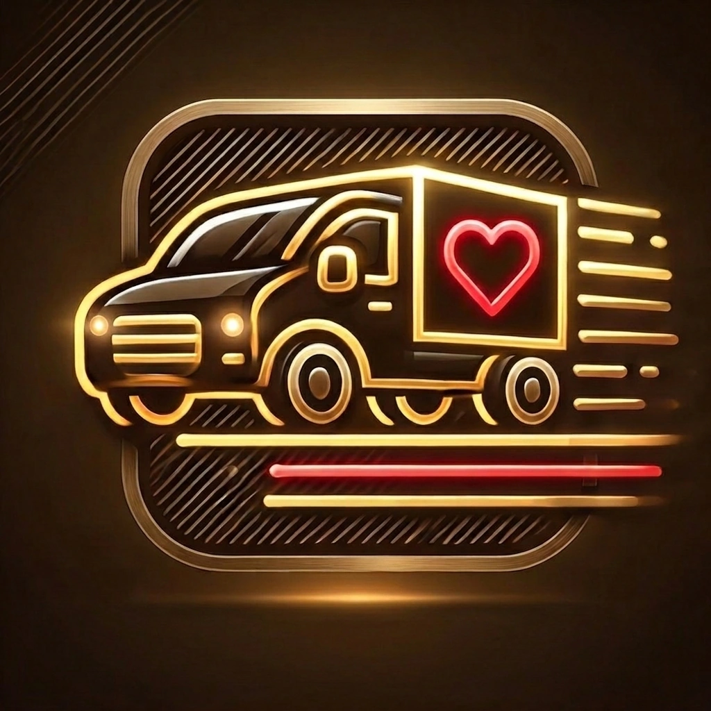 Логотип World2RUS — автомобиль доставки с сердцем